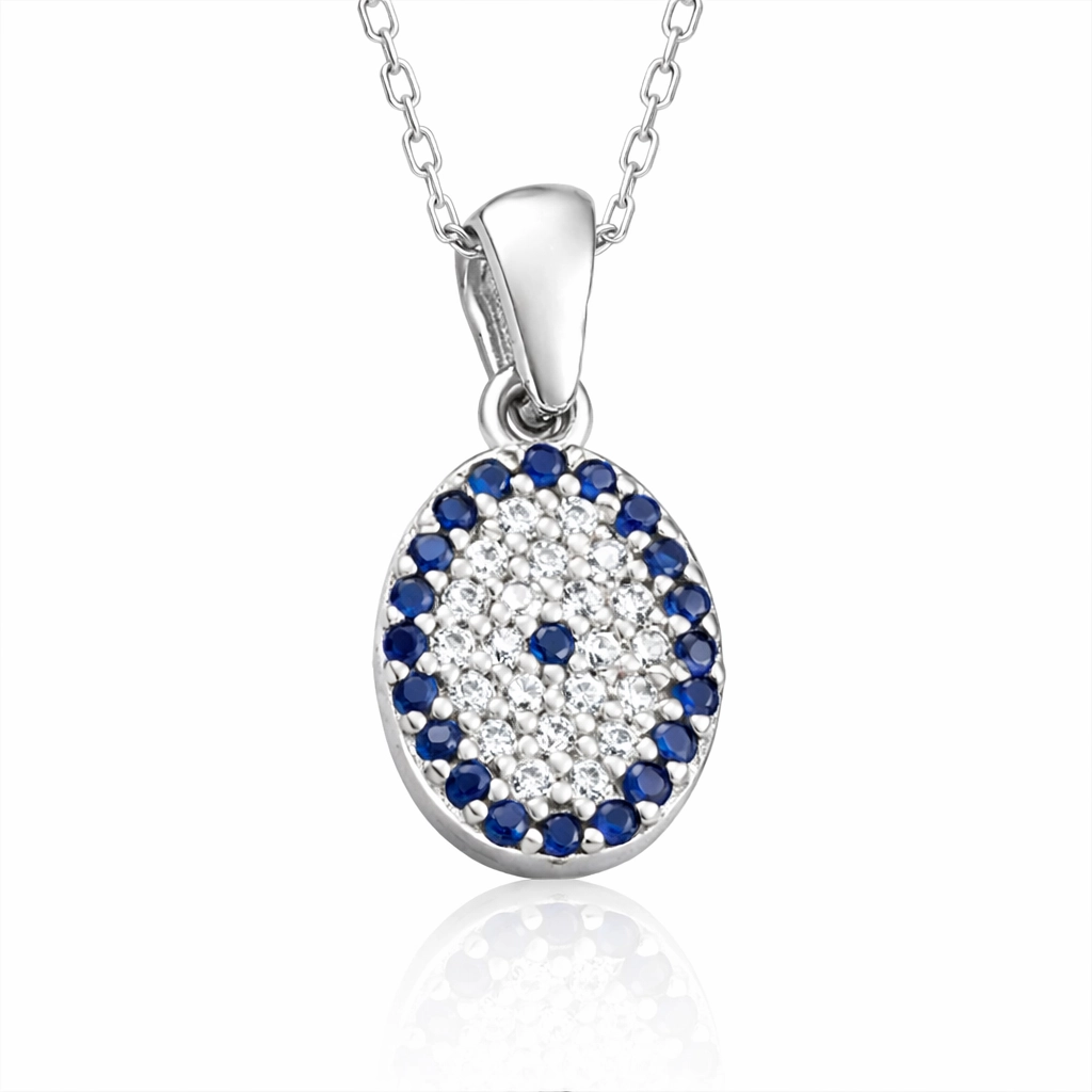 Silver Oval Evil Eye Women's Necklace