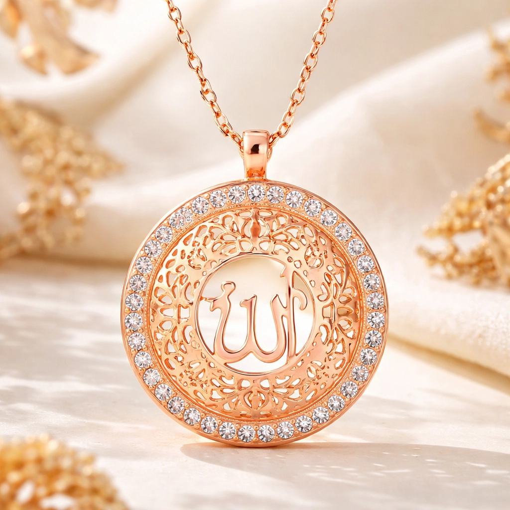 Gümüş Rose Allah Yazılı Kadın Kolye
