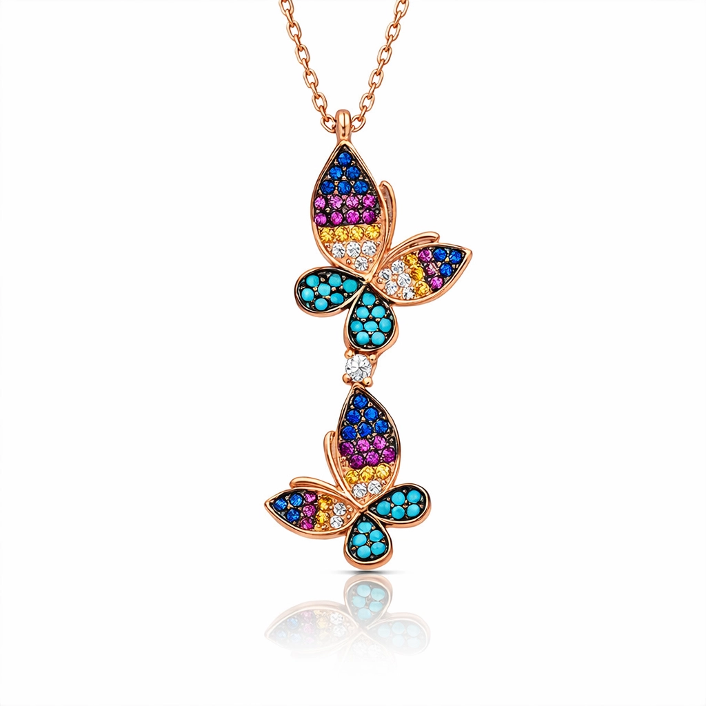 Silver Rose Double Butterfly Women’s Necklace