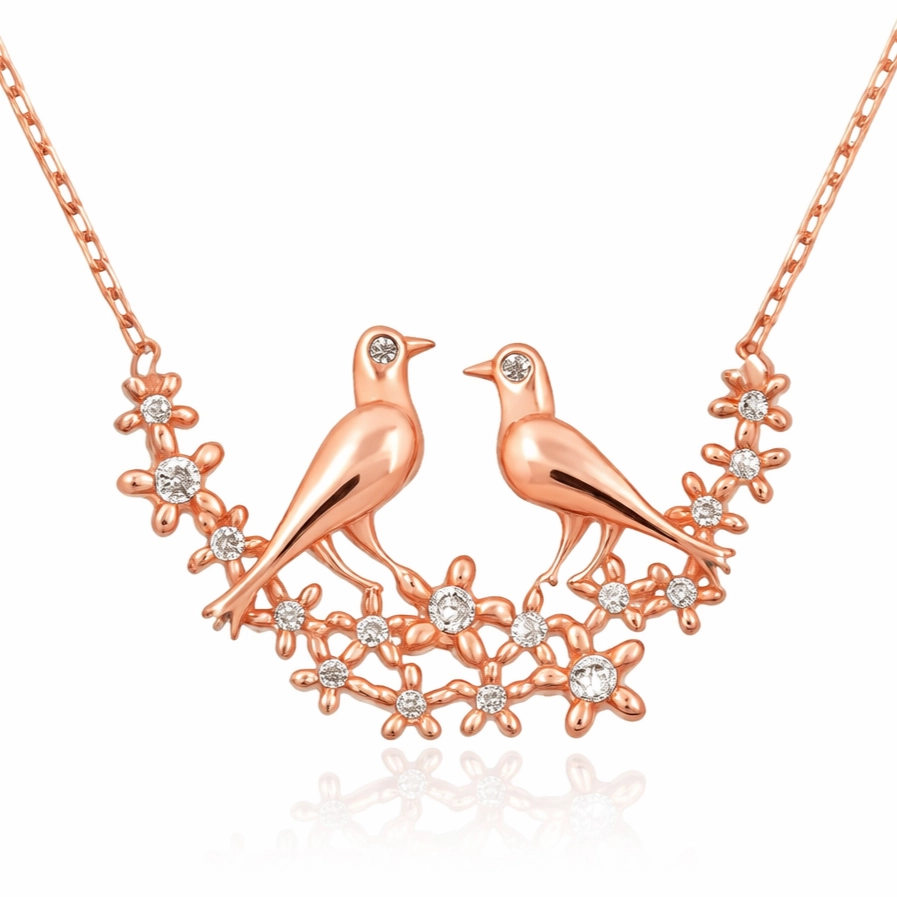 Silver Rose Double Doves Women’s Necklace