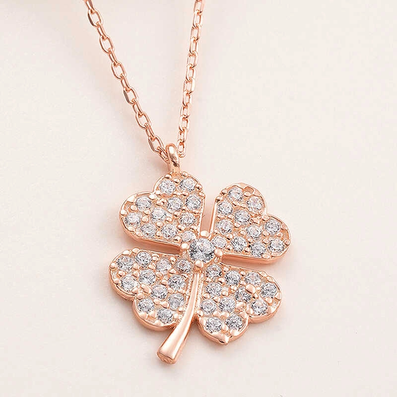 Silver Rose Four Leaf Clover Women’s Necklace