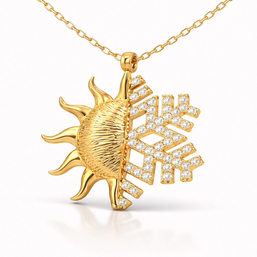 Silver Gold Sun Snowflake Women’s Necklace