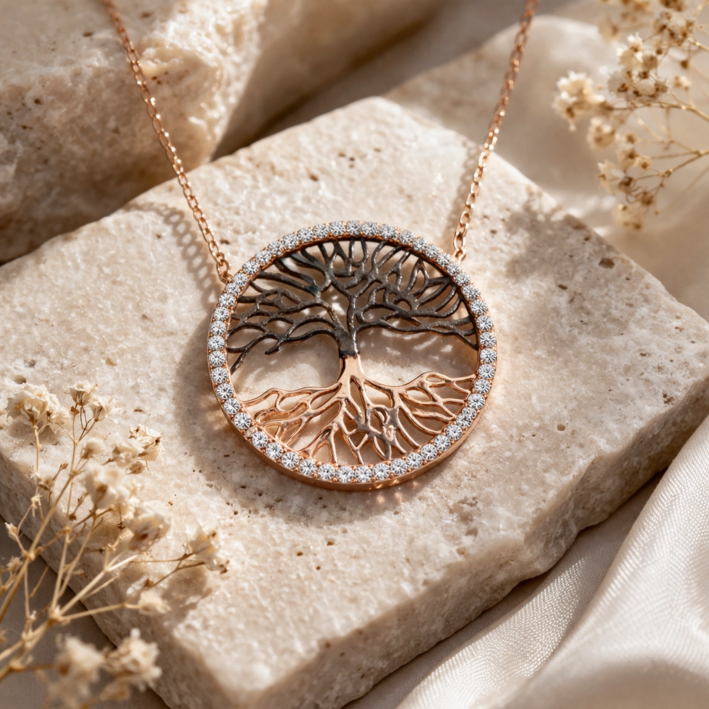 Silver Rose Tree of Life Women’s Necklace