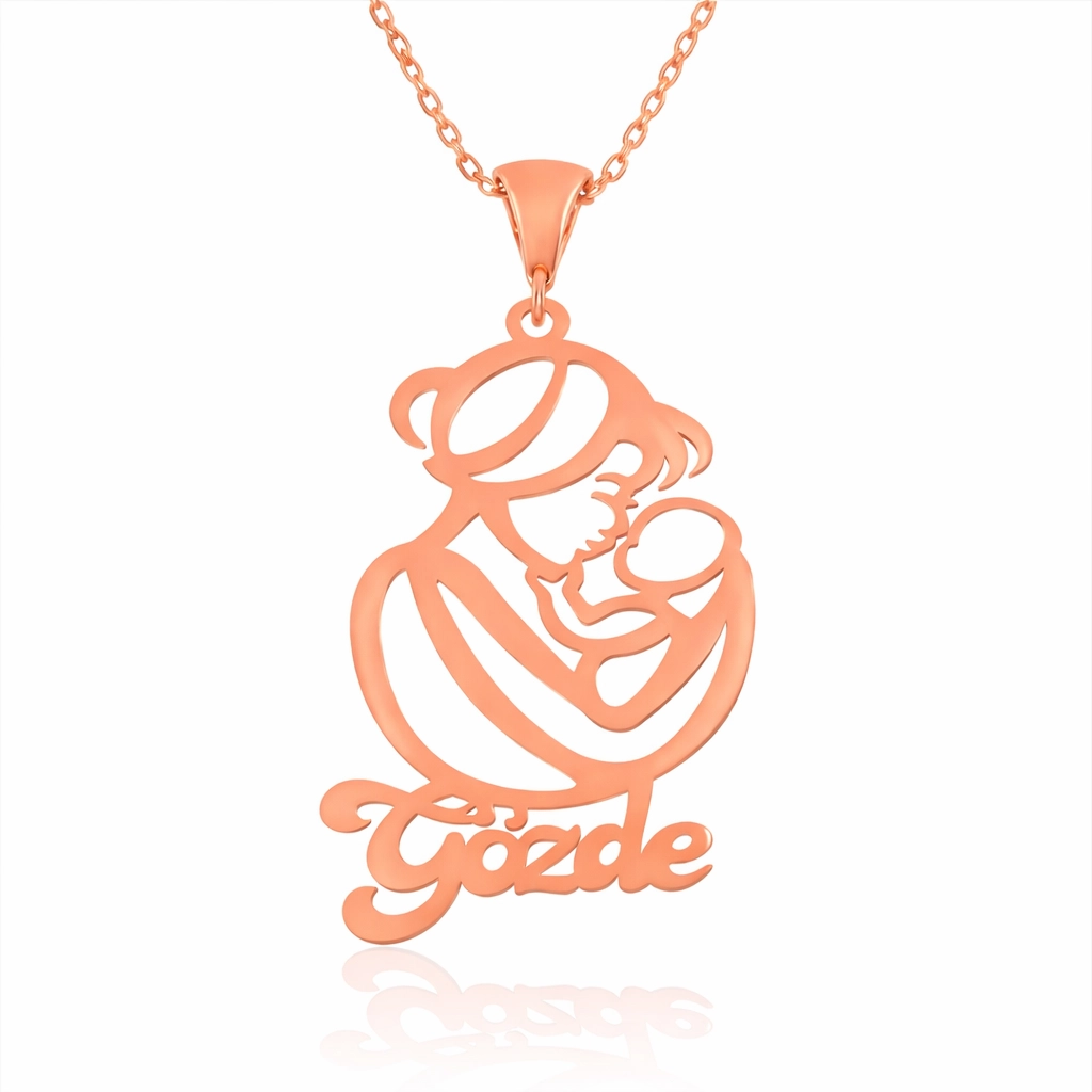 Silver Rose Name Necklace for Mother and Child Love