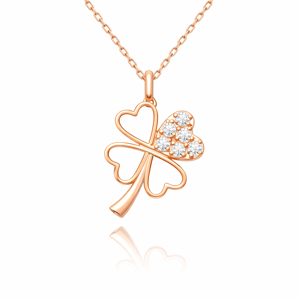Silver Rose Heart Four Leaf Clover Women’s Necklace