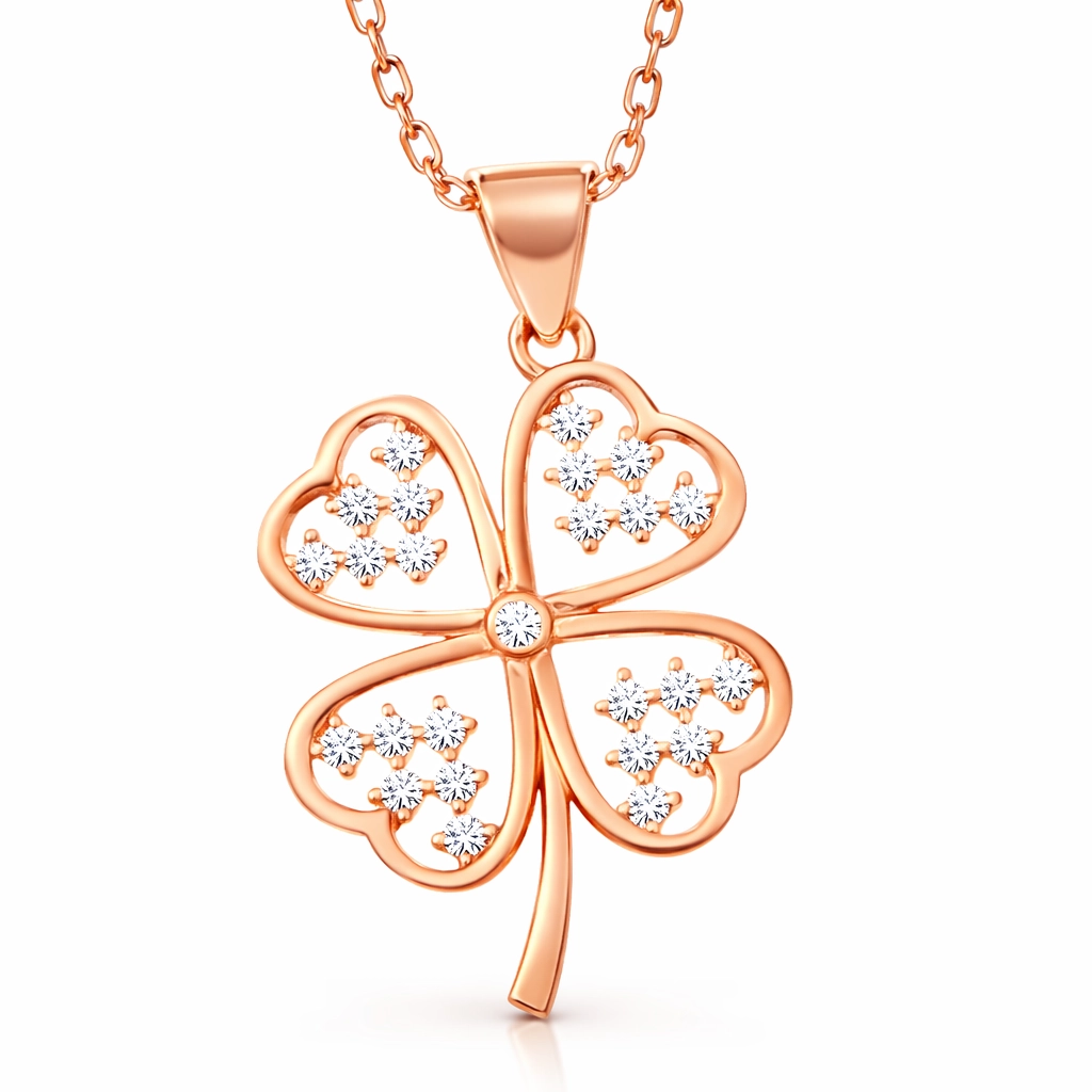 Silver Rose Heart Four Leaf Clover Women’s Necklace