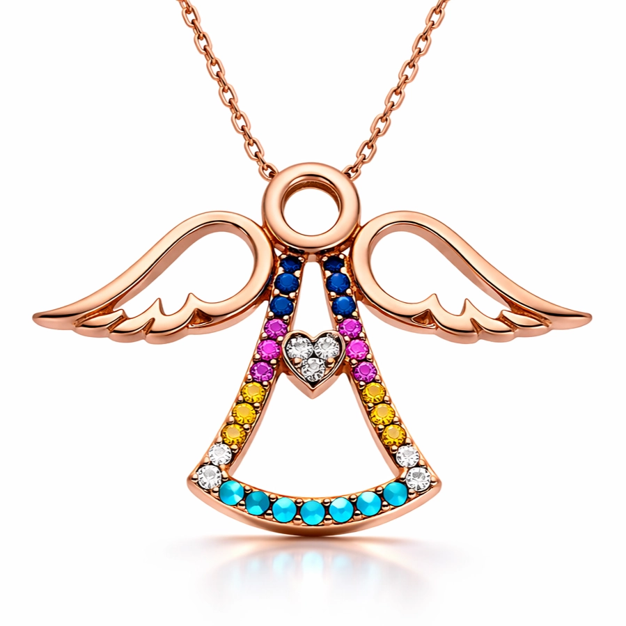 Silver Rose Heart Angel Women’s Necklace