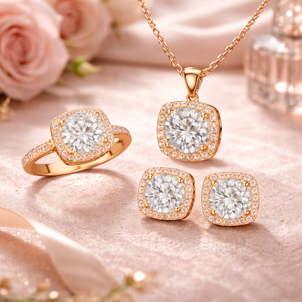Gümüş Rose Kare Montür Kadın Set