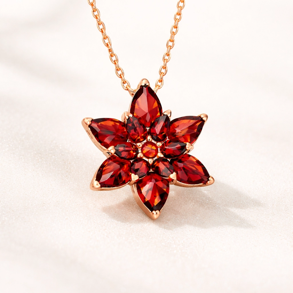 Silver Rose Red Lotus Flower Necklace