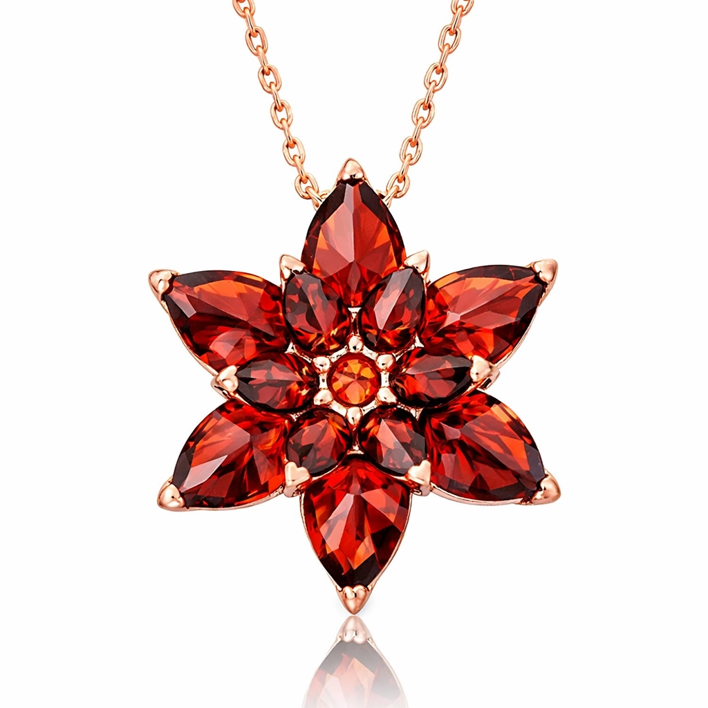 Silver Rose Red Lotus Flower Necklace