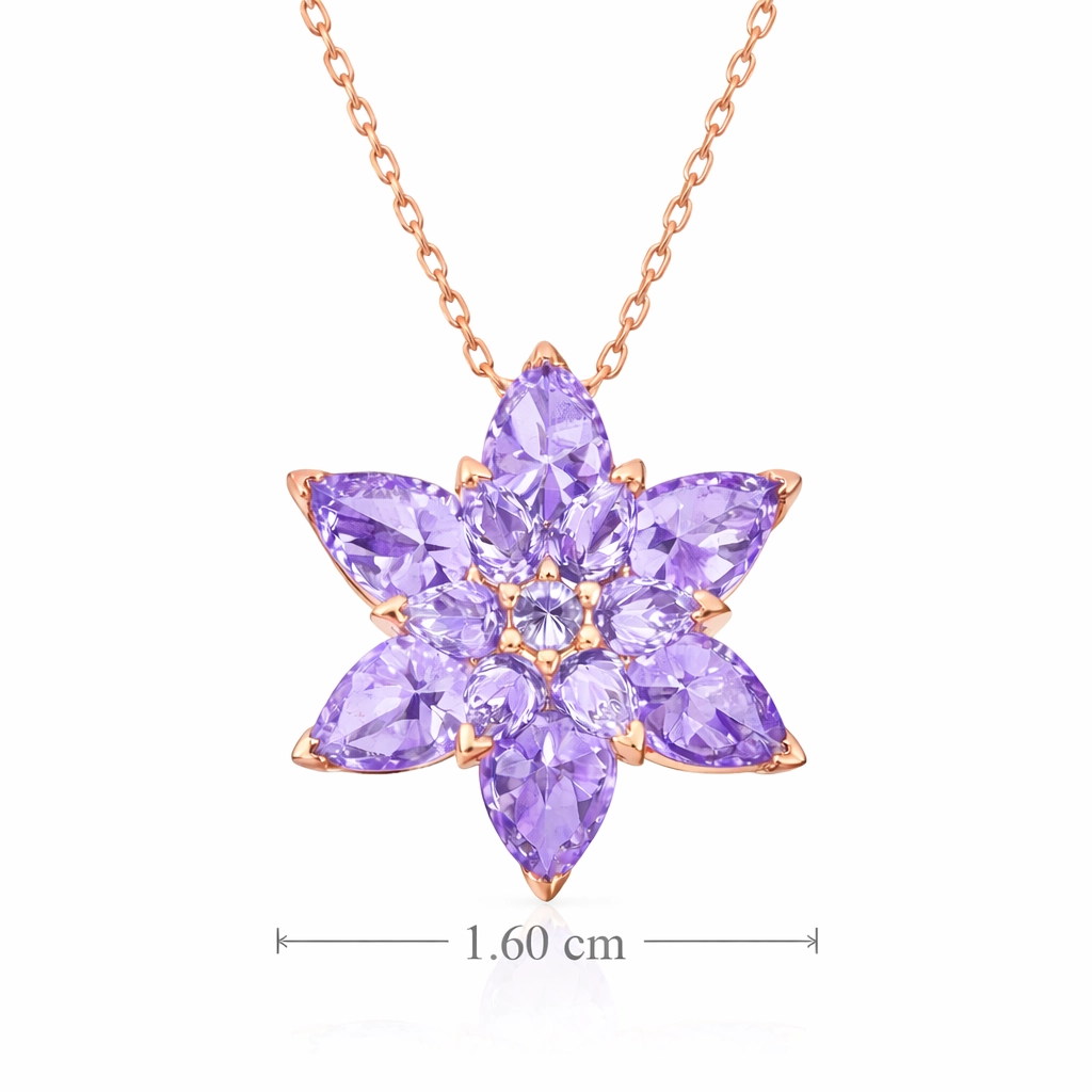 Silver Rose Lilac Lotus Flower Necklace