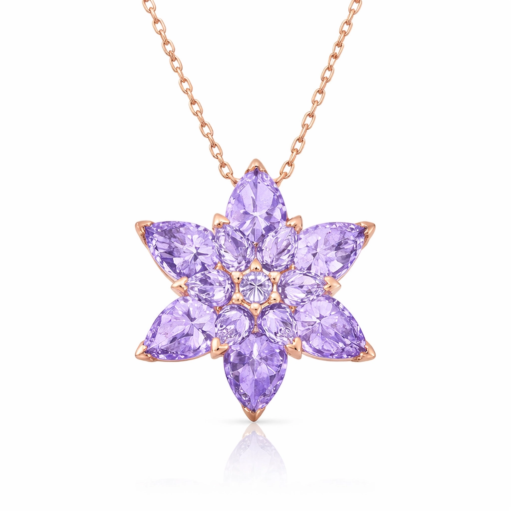 Silver Rose Lilac Lotus Flower Necklace