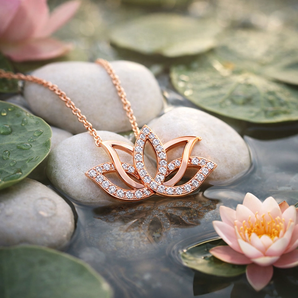 Silver Rose Lotus Flower Necklace
