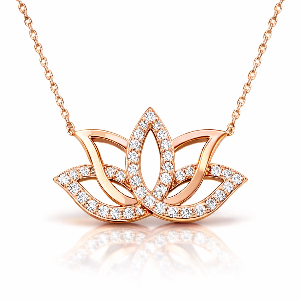 Silver Rose Lotus Flower Necklace