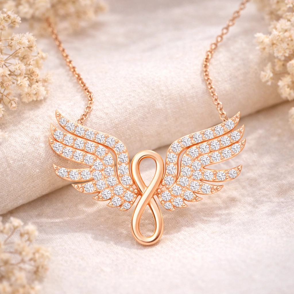 Silver Rose Angel Wing Infinity Women’s Necklace