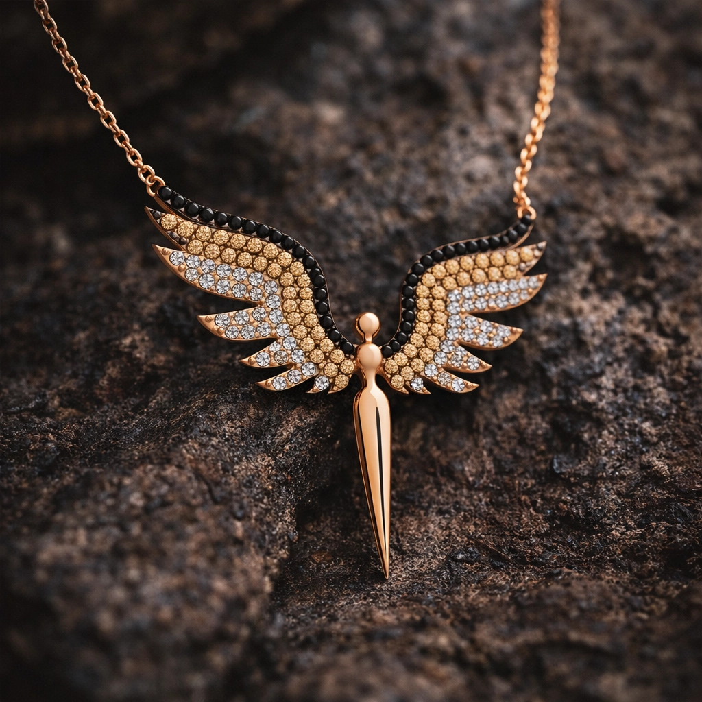 Silver Rose Michael Angel Necklace for Women