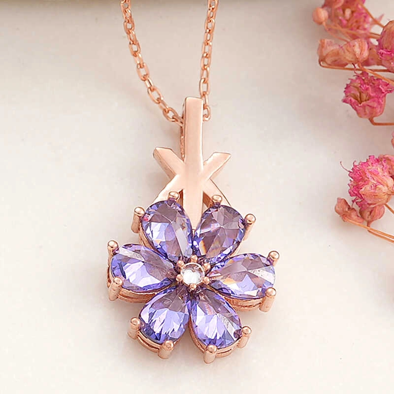 Silver Rose Purple Love Flower Women’s Necklace