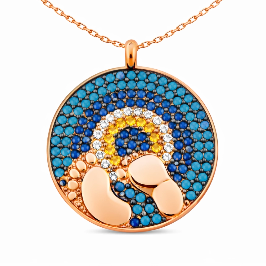 Silver Rose Evil Eye Baby Footprint Women’s Necklace