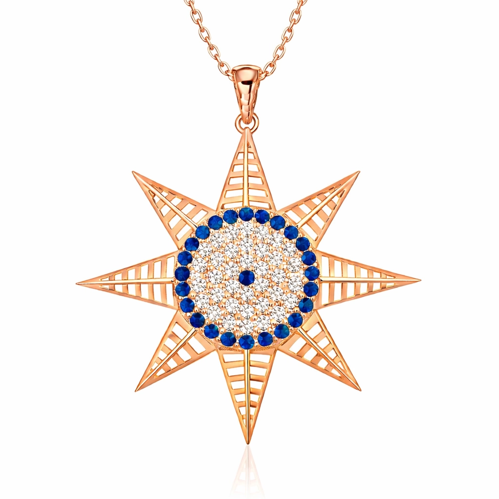 Silver Rose Evil Eye North Star Women’s Necklace