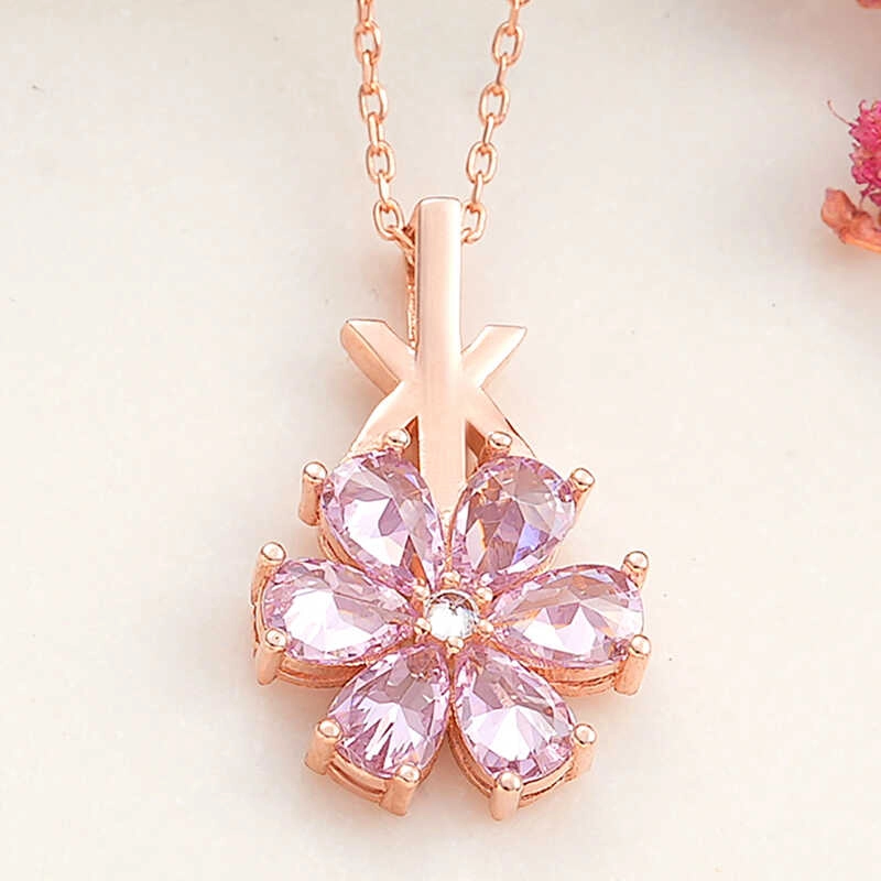 Silver Rose Pink Love Flower Women’s Necklace