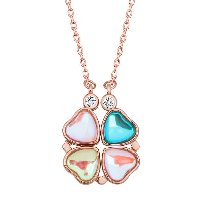 Silver Rose Colored Openable Clover Women’s Necklace