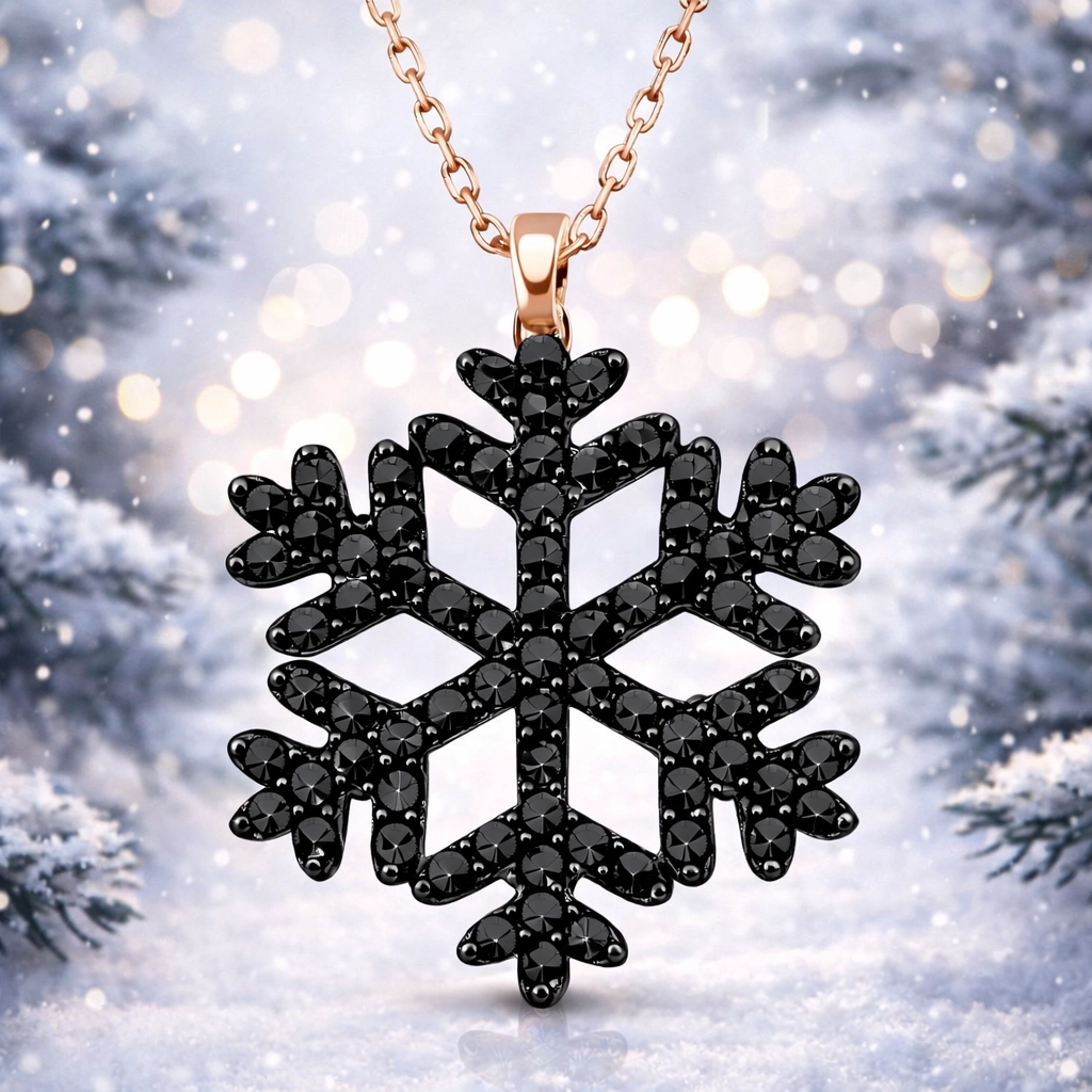 Silver Rose Black Stone Snowflake Women’s Necklace
