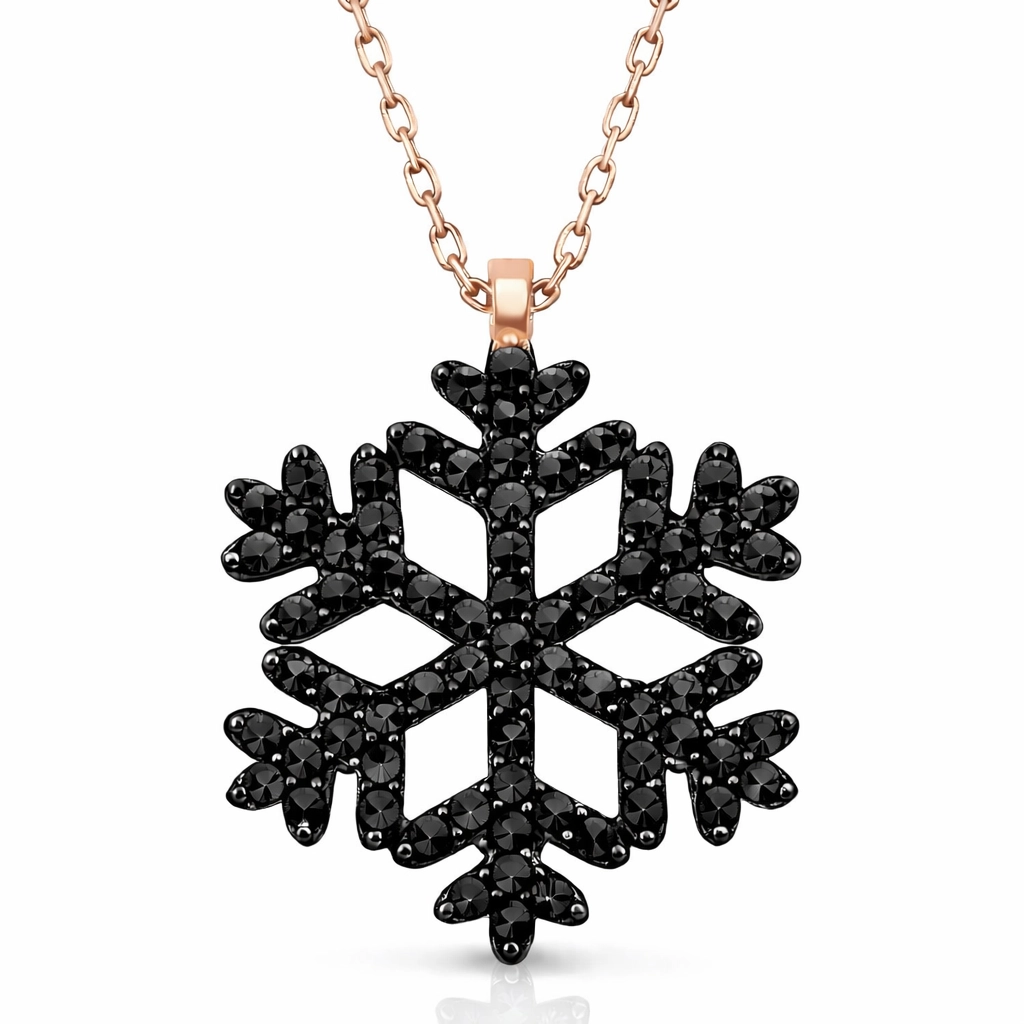 Silver Rose Black Stone Snowflake Women’s Necklace