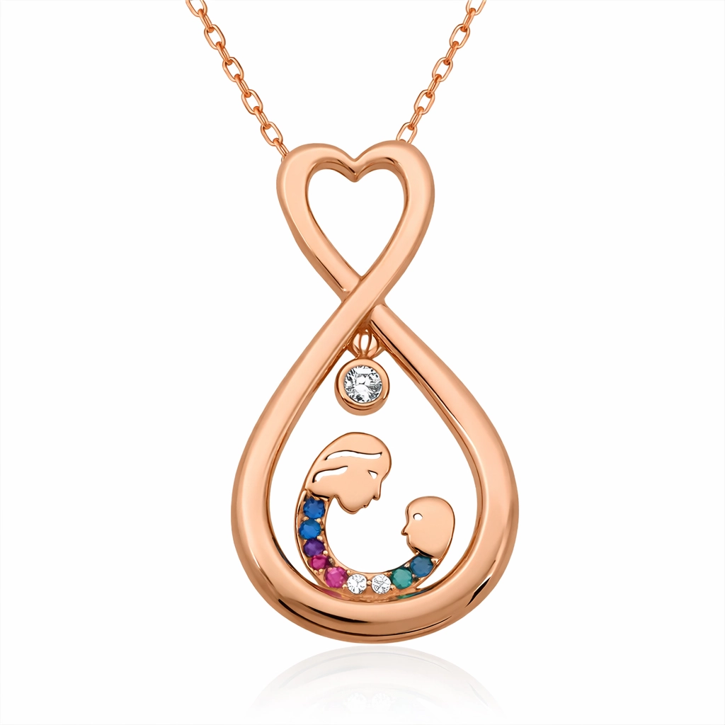 Silver Rose Infinite Heart Mother and Child Necklace