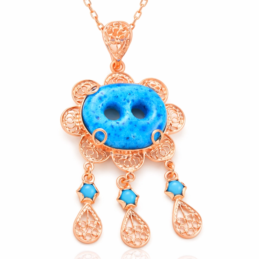 Silver Rose Süryani Eye Women's Necklace