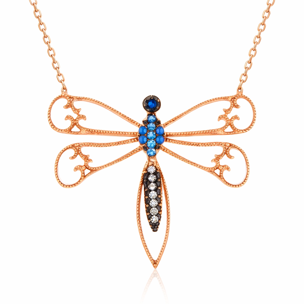 Silver Rose Dragonfly Women’s Necklace