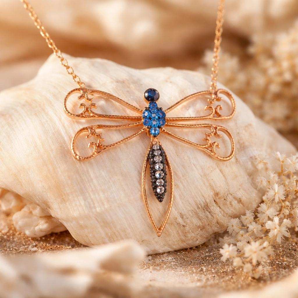 Silver Rose Dragonfly Women’s Necklace