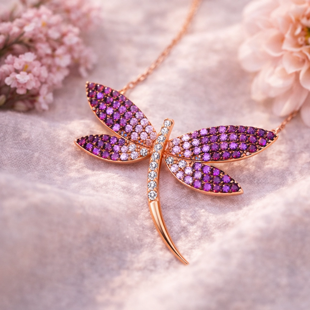 Silver Rose Dragonfly Women’s Necklace