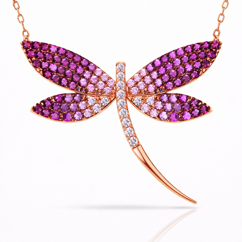 Silver Rose Dragonfly Women’s Necklace