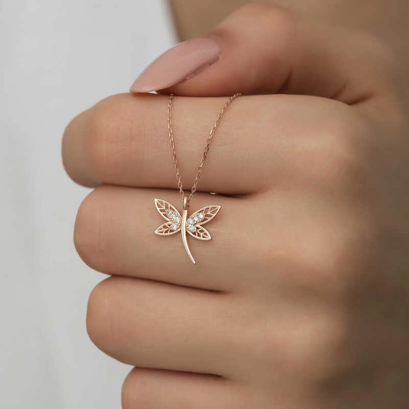 Silver Rose Dragonfly Women’s Necklace