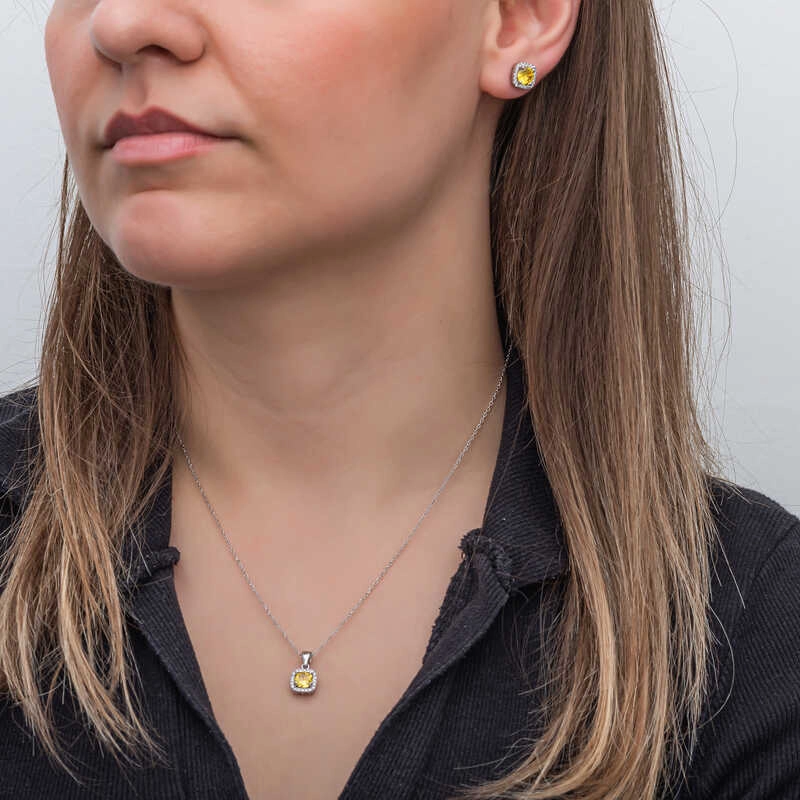 Silver Yellow Baguette Stone Women’s Set