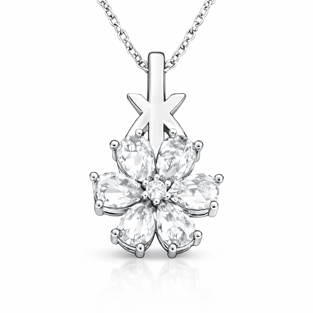 Silver White Sevgi Flower Women's Necklace