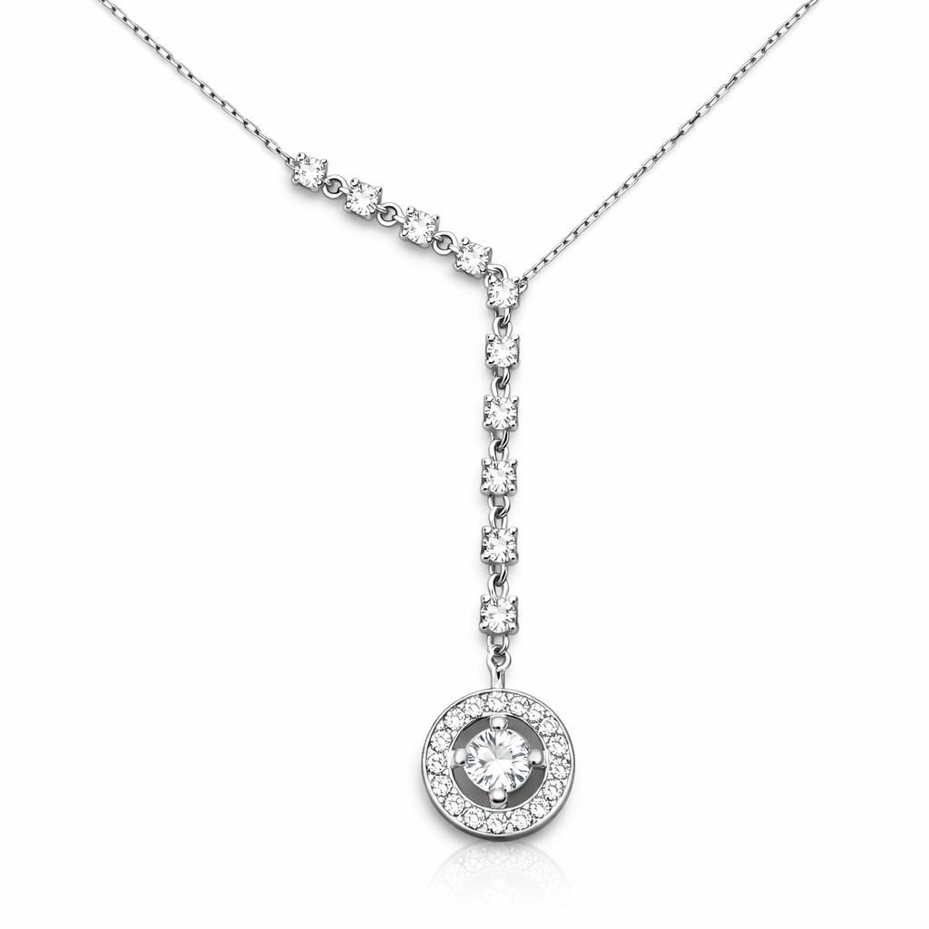 Silver Row Zircon Stone Circle Women’s Necklace