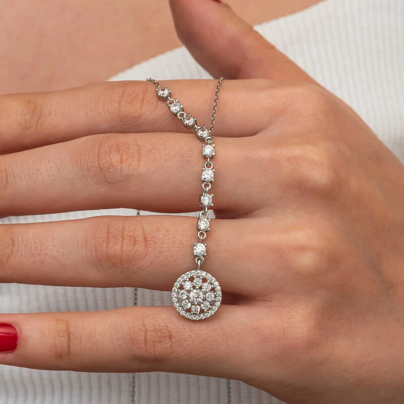 Silver Sequential Zircon Stone Flower Women’s Necklace