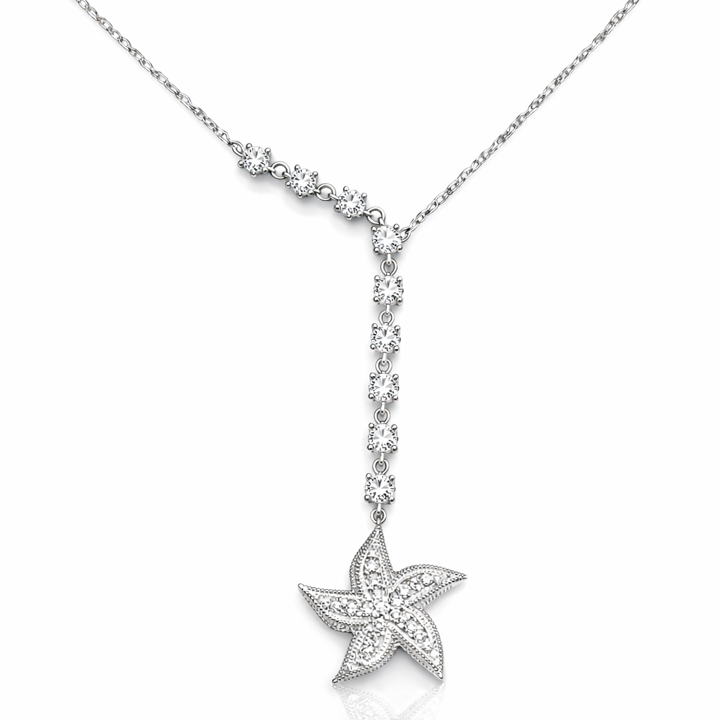 Silver Row Zircon Stone Starfish Women’s Necklace