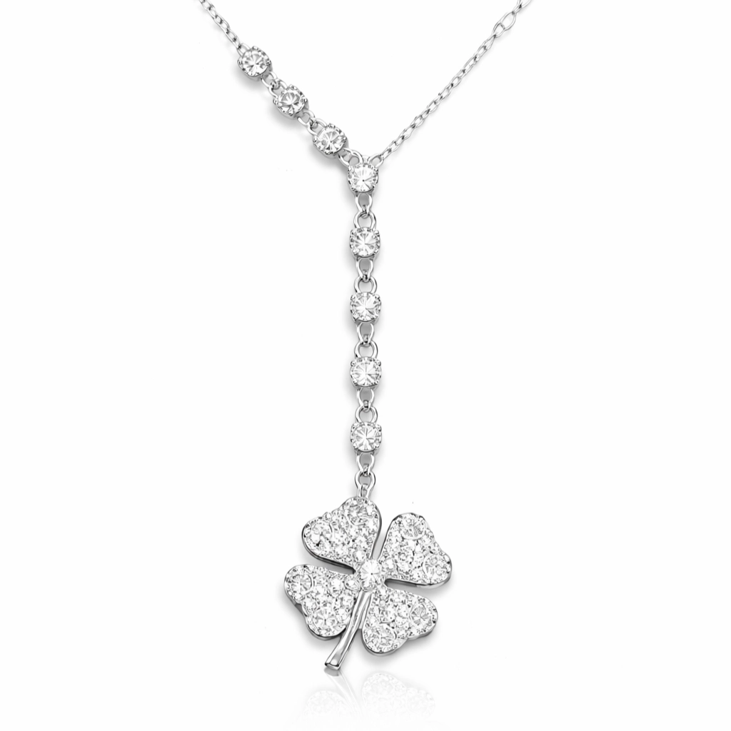 Silver Row Zircon Stone Clover Women’s Necklace