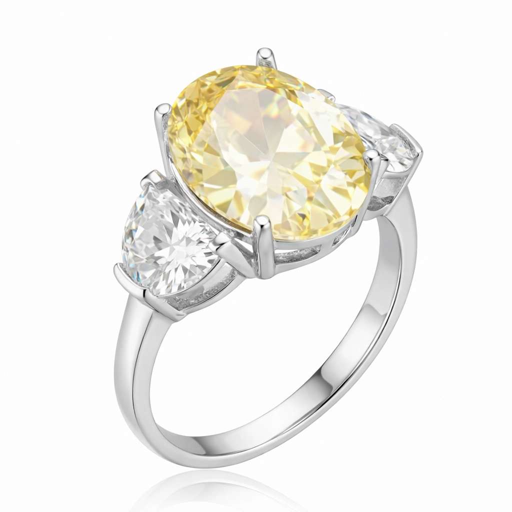 Silver Sitrin Zircon Stone-set Women's Ring