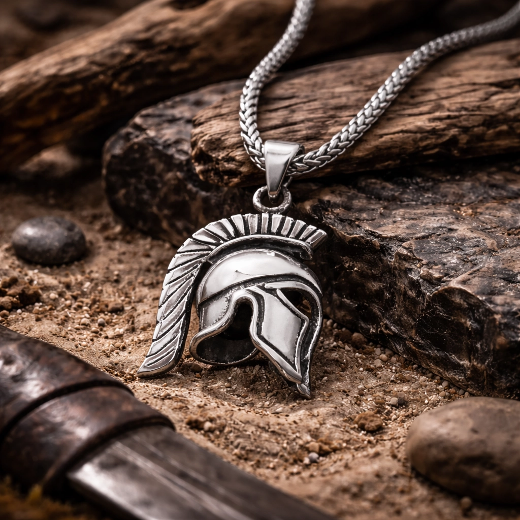 Silver Knight Helmet Necklace