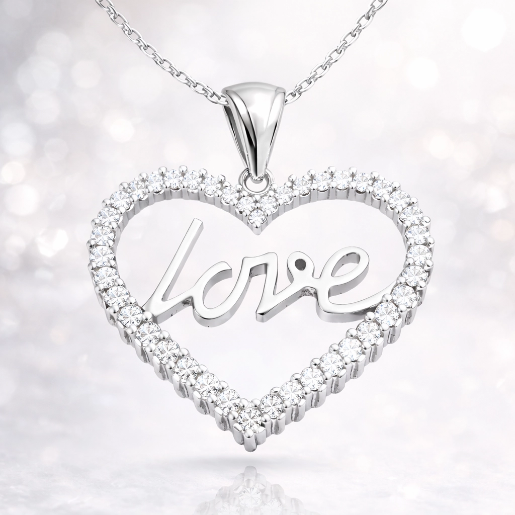 Gümüş Taşlı Love Bayan Kolye
