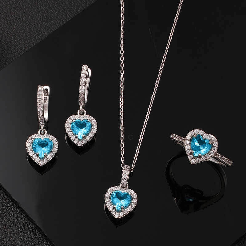 Silver Turquoise Stone Heart Women’s Set