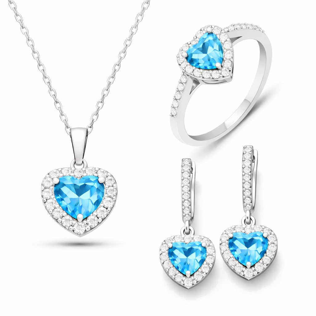 Silver Turquoise Stone Heart Women’s Set