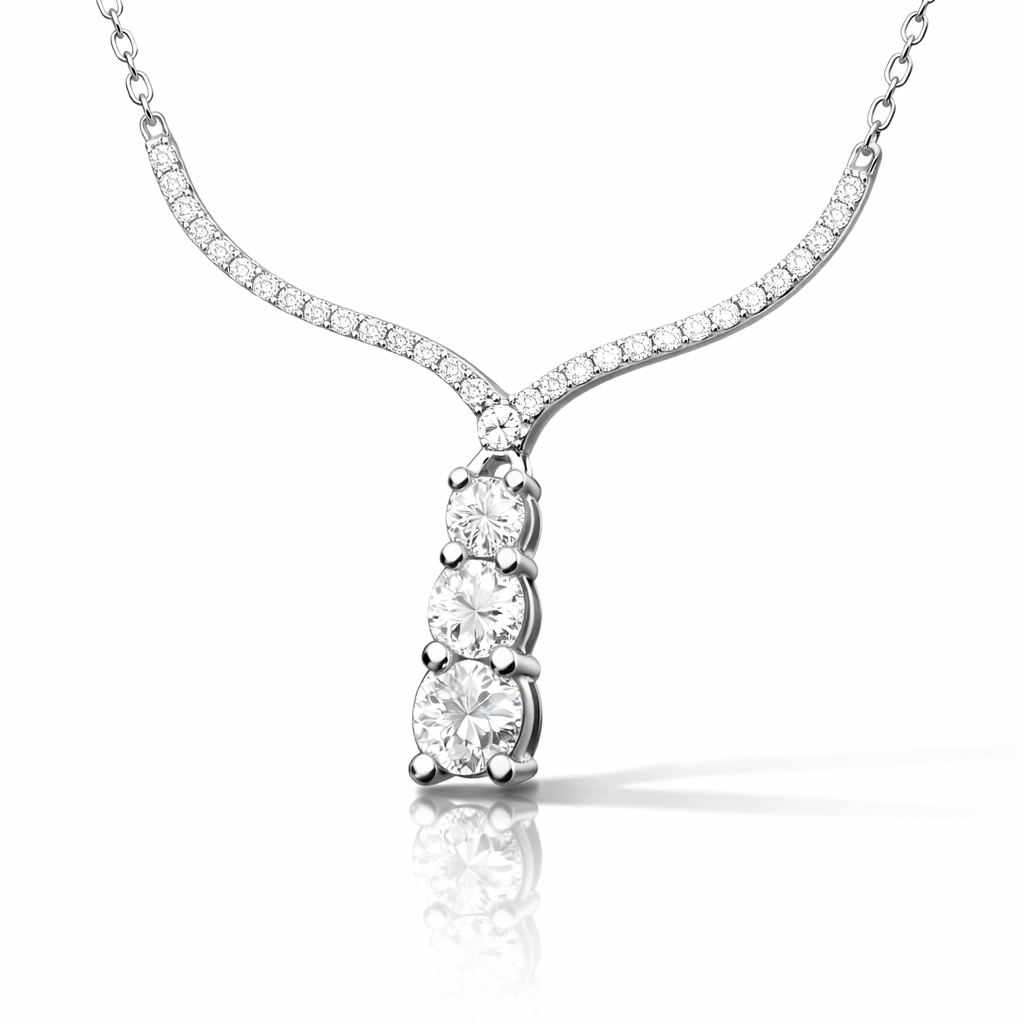 Silver Three Stone V Model Women’s Necklace