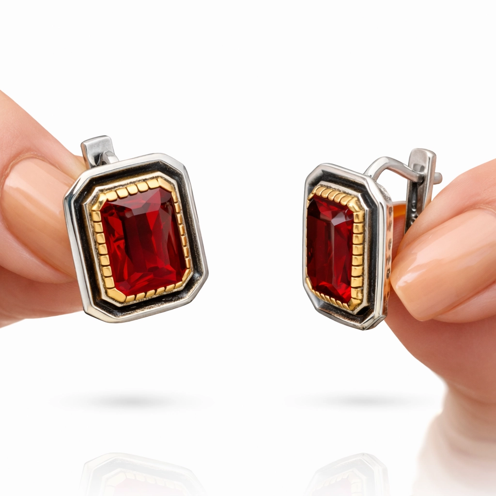 Authentic Silver Ruby Stone Women’s Earrings
