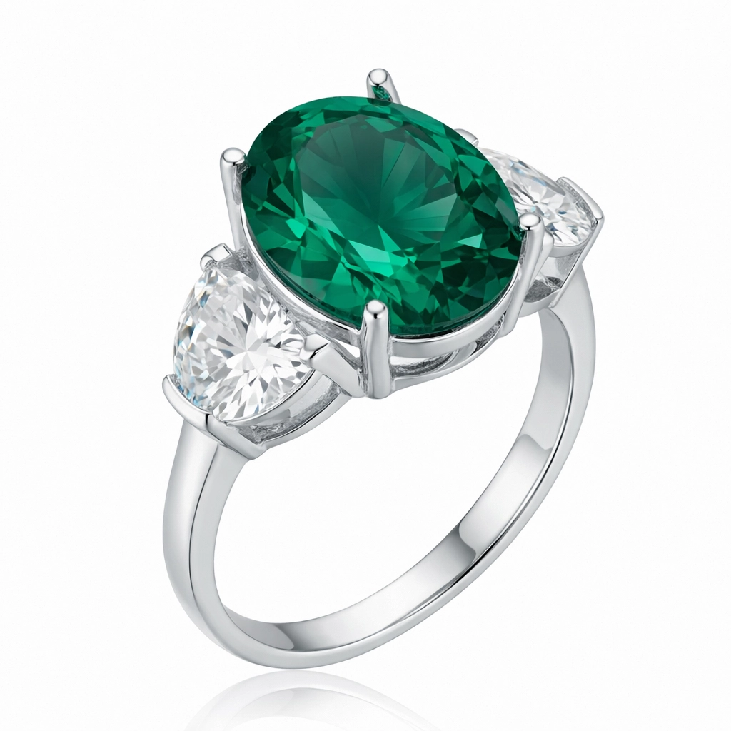 Silver Green Color Paraiba Stone-set Women's Ring