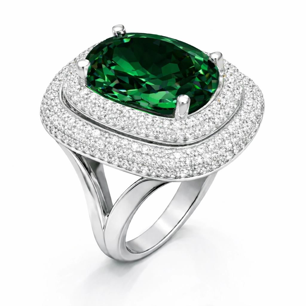 Silver Green Zircon Stone-set Women's Ring