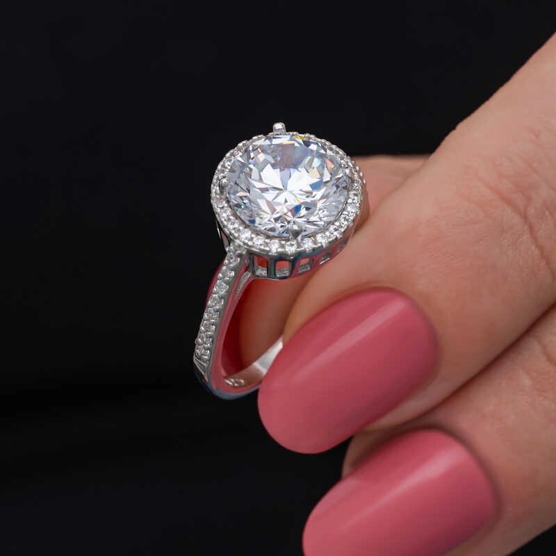 Silver Round Mounted Single Stone Women’s Ring